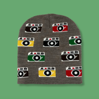 Vintage Camera Knit Beanie - Grey