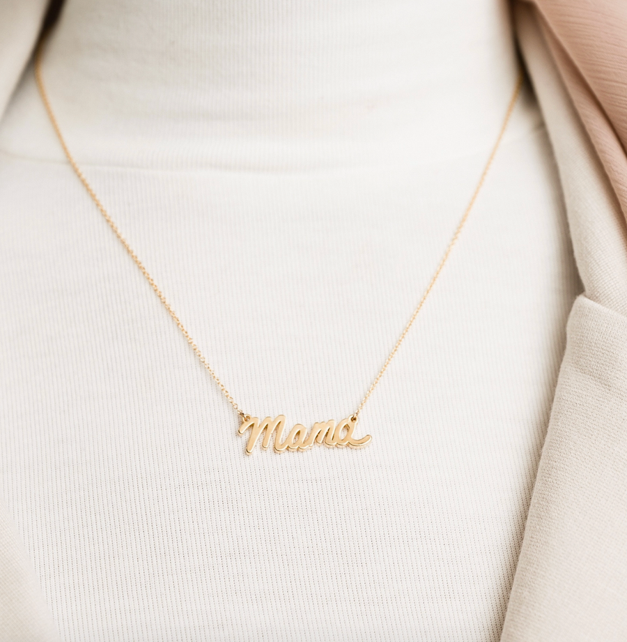Mama Script Necklace - 18k Gold Plated