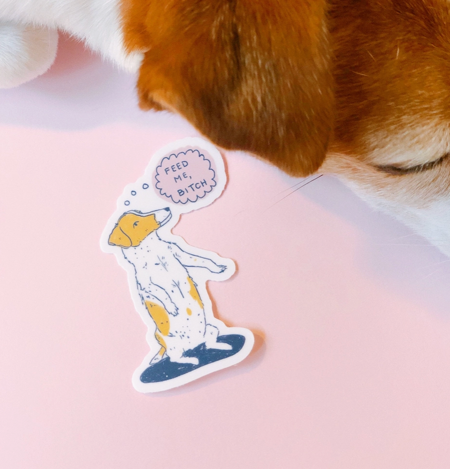 Cute Sassy Feed Me Dog Sticker
