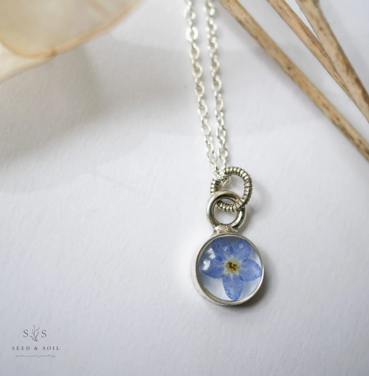 Botanical Silver Pendant Necklace - Forget-Me-Not