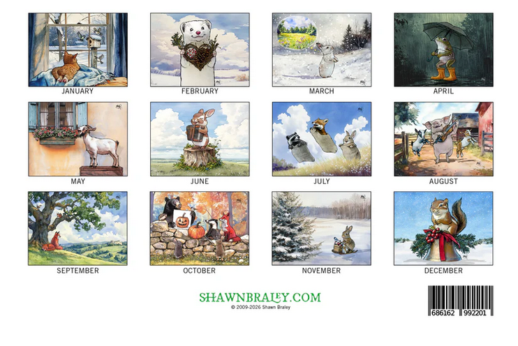 Animal Illustrations 2026 Wall Calendar