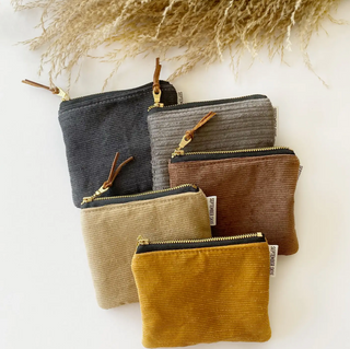 Gray Corduroy Small Square Pouch