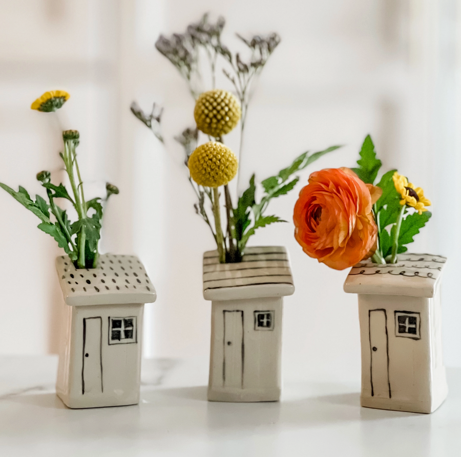 Ceramic House Flower Bud Vase - Assorted Single