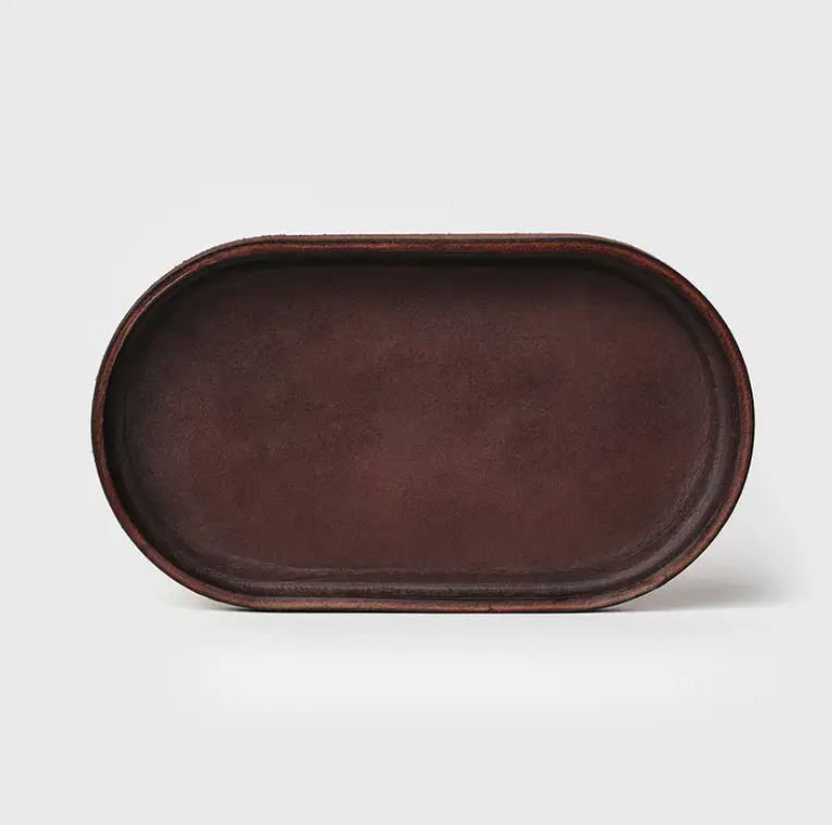 Dark Brown Pill Shaped Leather Valet Tray - Large