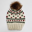 Load image into Gallery viewer, Hand Knit Red &amp; Green Fargo Hat with Faux Fur Pom
