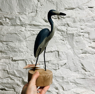 Handpainted Blue Heron Wooden Figurine - Small
