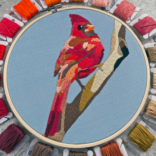 Embroidery Kit 8" With Beadwork - Cardinal