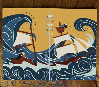 The Great Wave Wire-Bound Notebook with Nautical Dog