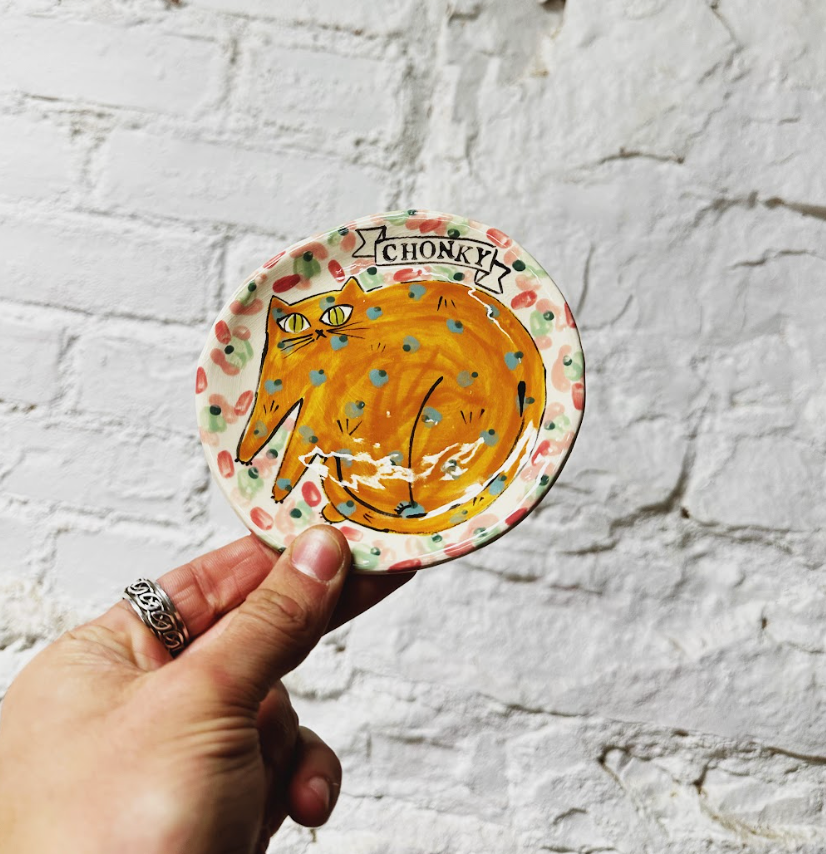 Handpainted Cat Plate - Chonky Small