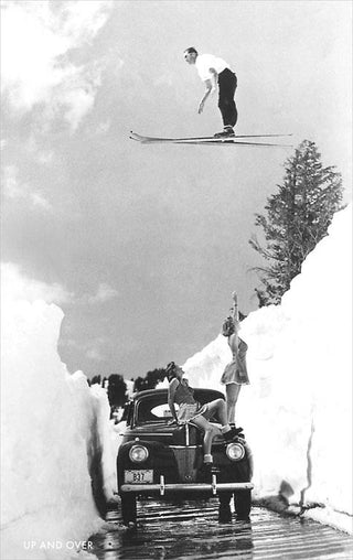 Man Ski-Jumping Over Road Print