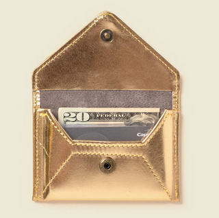 Mini Envelope Leather Wallet with RFID Protection - Gold