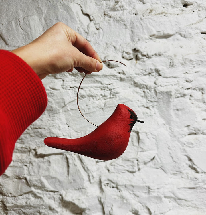 Hanging Handpainted Wooden Cardinal Figurine