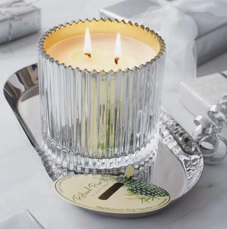 Roland Pine Two-Wick Glass Candle - Silver Ribbed 14 oz