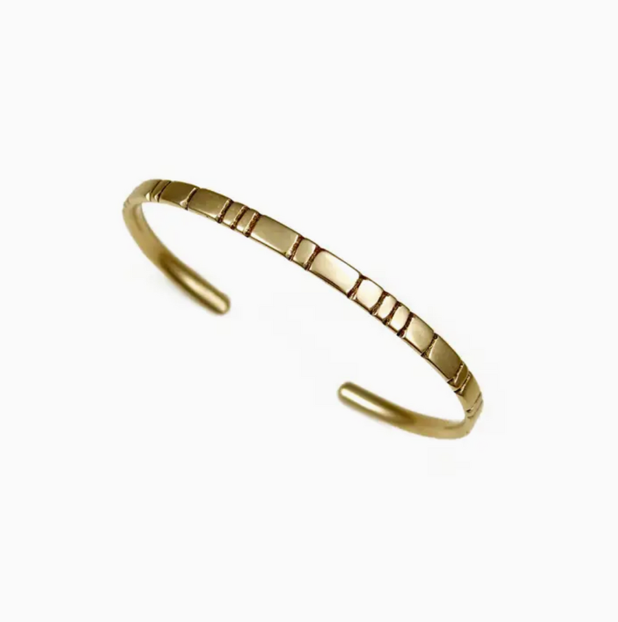 Maya Carved Line Cuff Bracelet - Brass