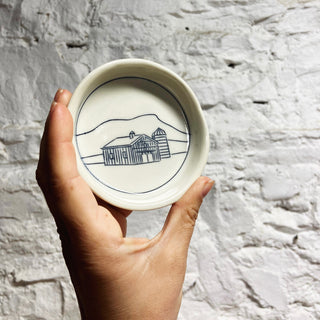 Tiny Round Porcelain Dish - Barn &amp; Camel's Hump