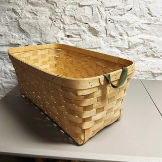 PICKUP ONLY Natural Woven Basket - Green Handle Large Clothes Basket