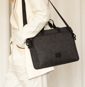 Toto Briefcase - Charcoal Felt &amp; Black Leather