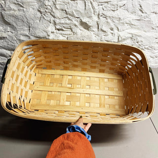 PICKUP ONLY Natural Woven Basket - Green Handle Large Clothes Basket
