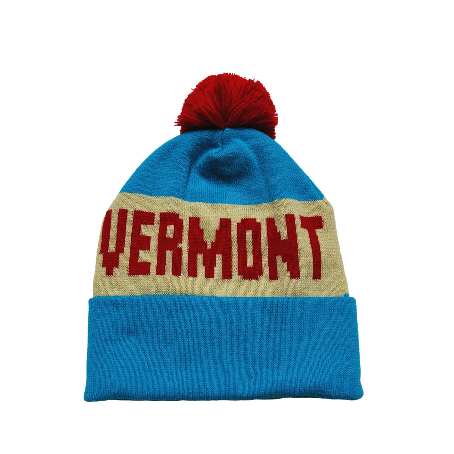Vermont Beanie - Blue, Red, and Tan