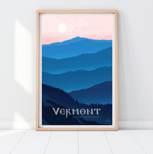 Vermont No. 1 Hike the Ancient Ones Print - 13x19 Pink &amp; Blue