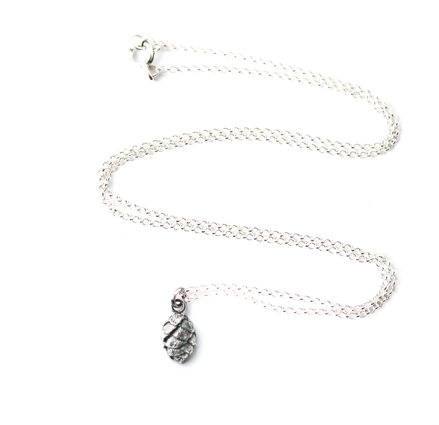 Small Sterling Silver Pine Cone Necklace - 18"