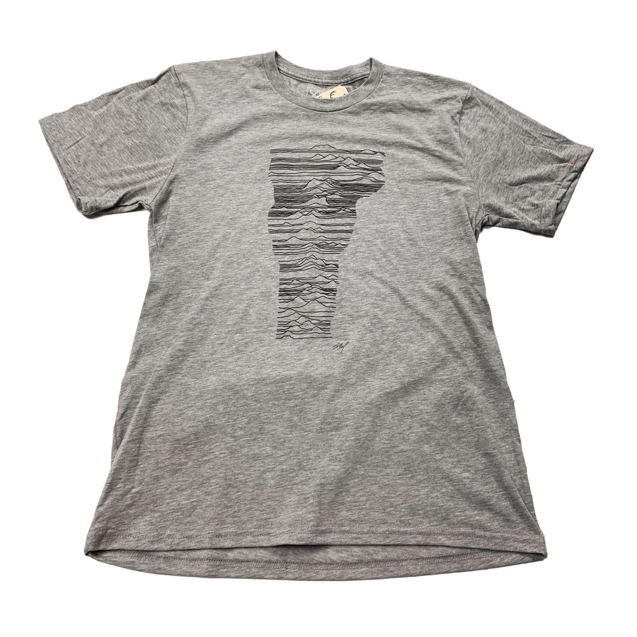 Mountains of Vermont Tee in Light Heather Grey with Black Ink