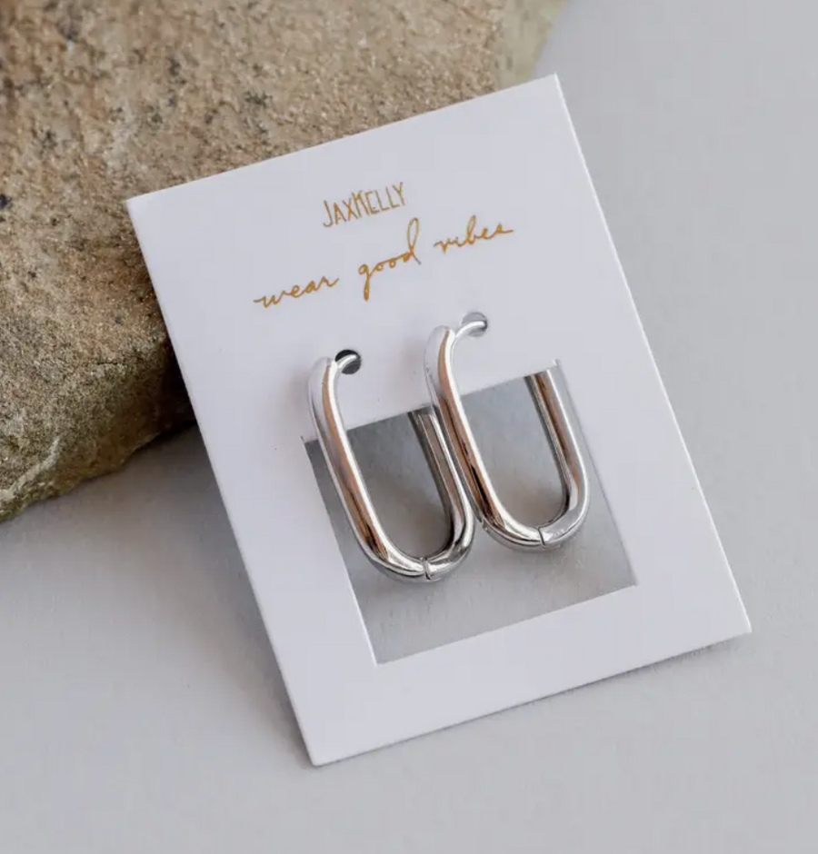 Silver Rectangle Hoops - Large