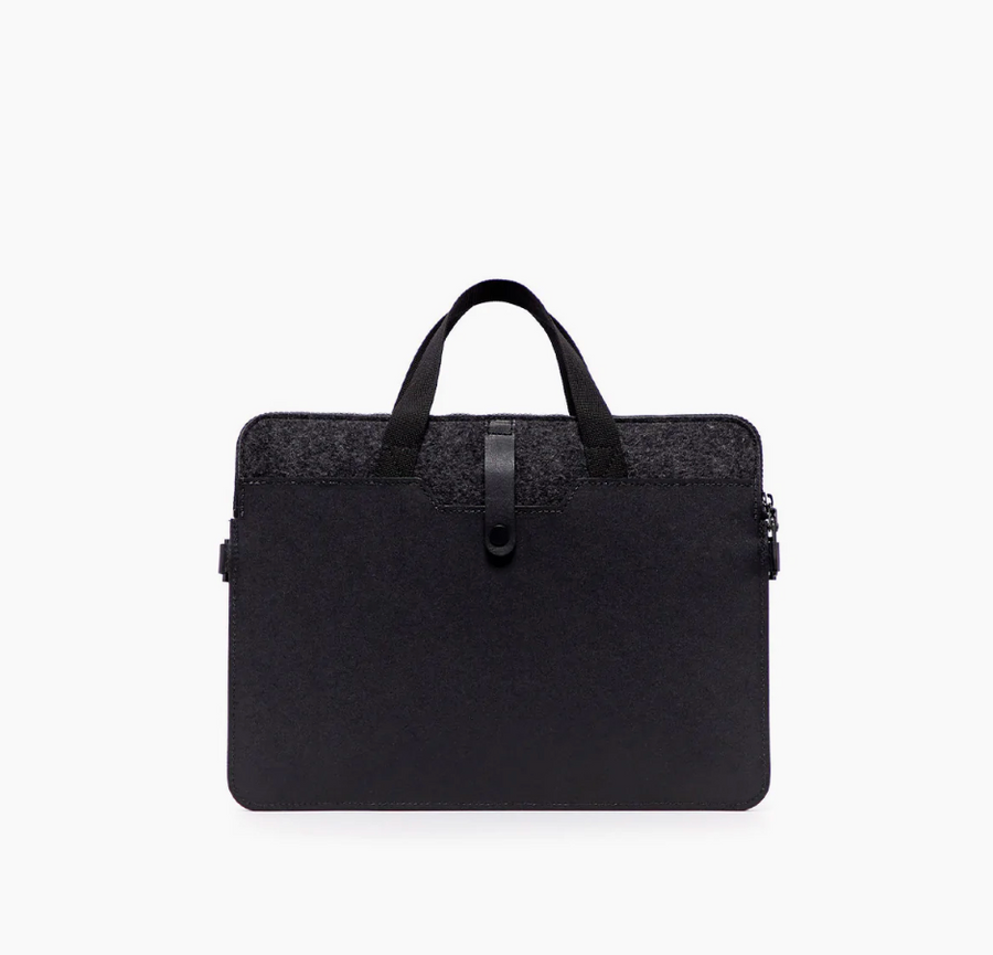 Toto Briefcase - Charcoal Felt &amp; Black Leather