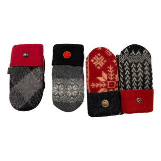 One of a kind Vintage Sweater Mittens - Reds, Greys &amp; Blacks