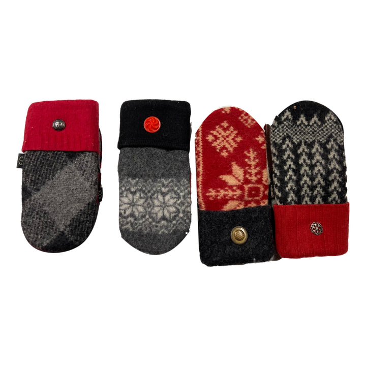 One of a kind Vintage Sweater Mittens - Reds, Greys &amp; Blacks