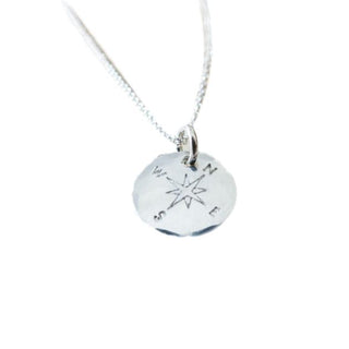 Round Compass Necklace in Sterling Silver