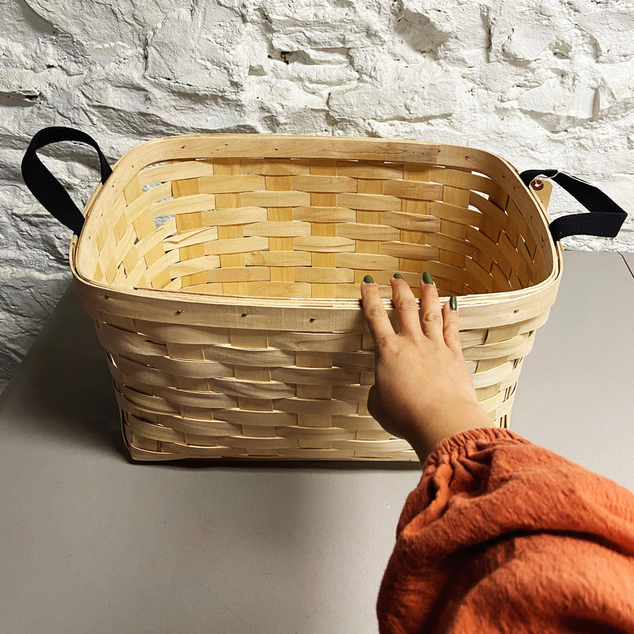 PICKUP ONLY Natural Woven Basket - Black Handle Clothes Basket