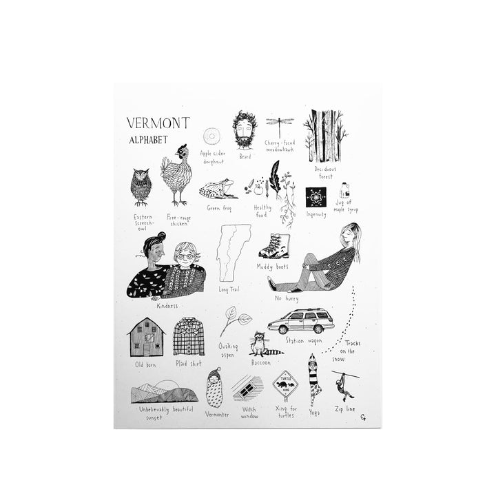 This is Vermont Print Series - "Vermont Alphabet" 11 x 14