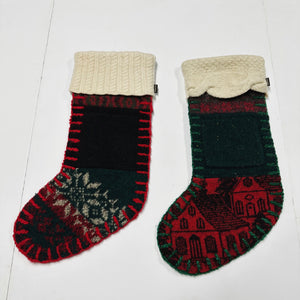 ONE OF A KIND Upcycled Wool Sweater Christmas Stockings - Reds &amp; Greens