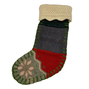 ONE OF A KIND Upcycled Wool Sweater Christmas Stockings - Reds &amp; Greens