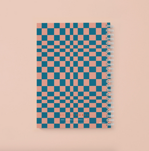 Spiral Blank Notebook - Teal Checkerboard