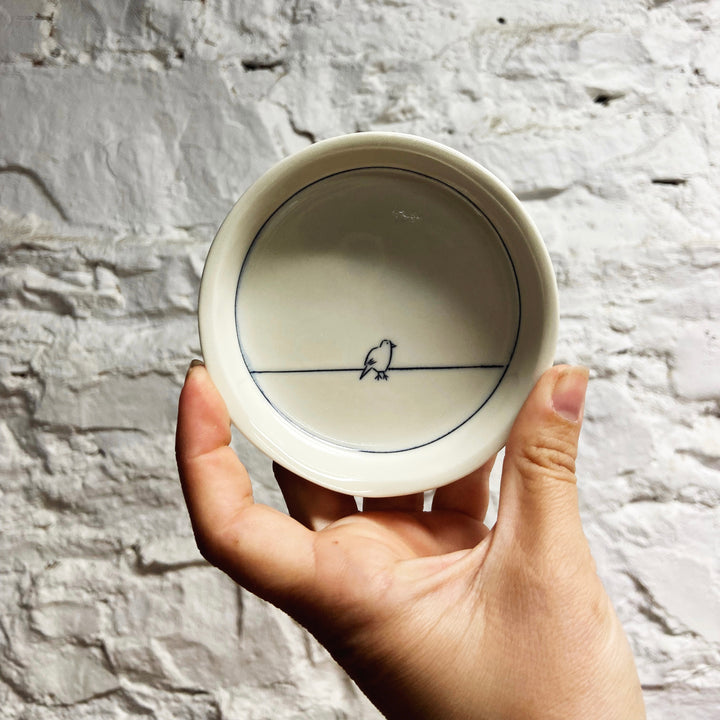 Tiny Round Porcelain Dish - Bird