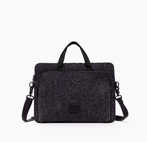 Toto Briefcase - Charcoal Felt &amp; Black Leather