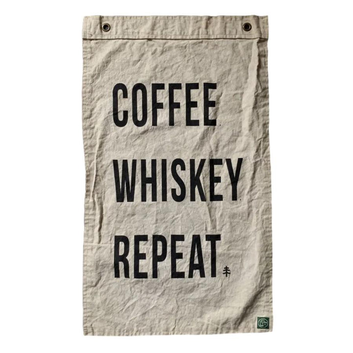 Coffee Whiskey Repeat Canvas Flag