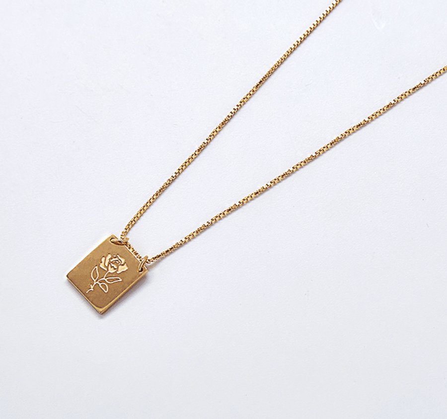 Gold Rose Bar Pendant Necklace