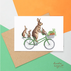 Rabbit Family Riding Bicycle Card - AL2