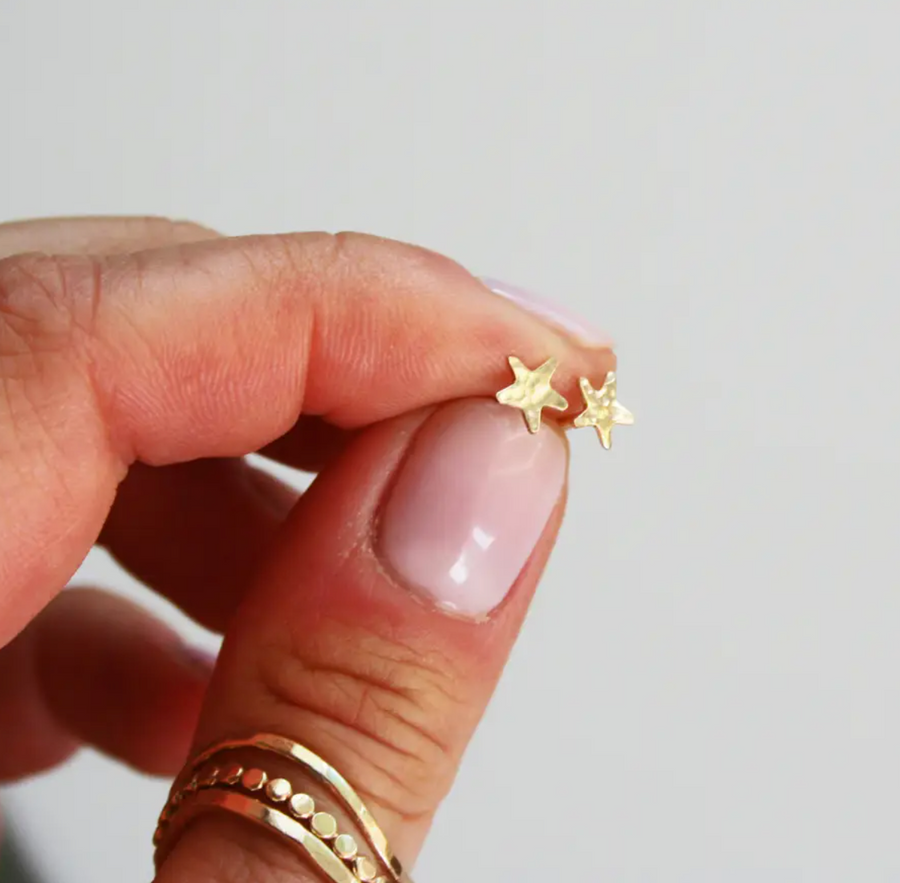 Tiny Hammered Star Studs - 14k Gold Filled