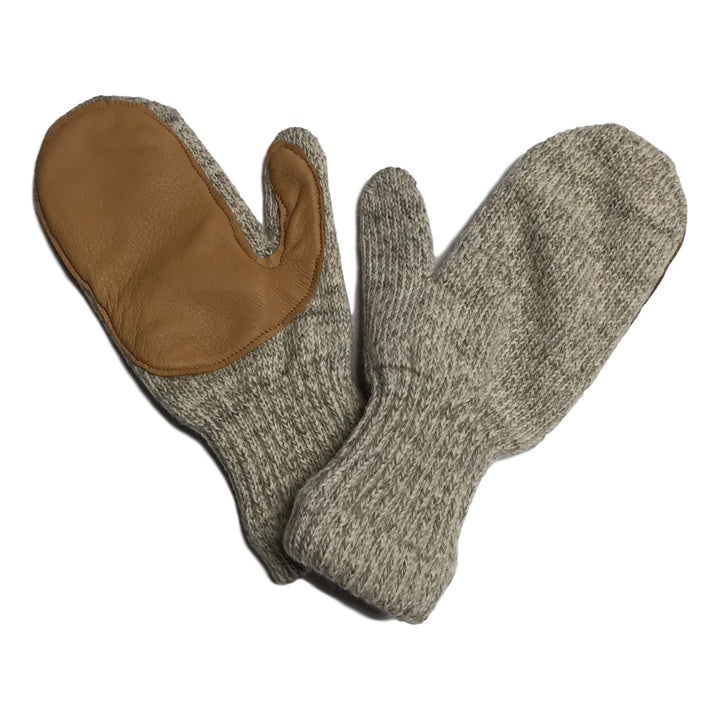 Oatmeal Wool Mittens with Deerskin