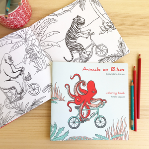 Jungle to Sea Animals on Bikes Coloring Book