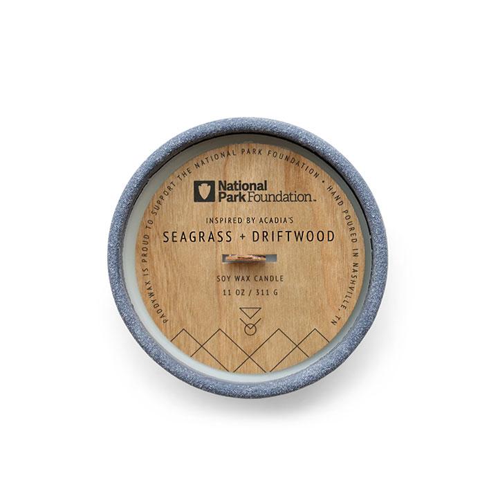 Acadia National Park's Seagrass and Driftwood Blue Candle