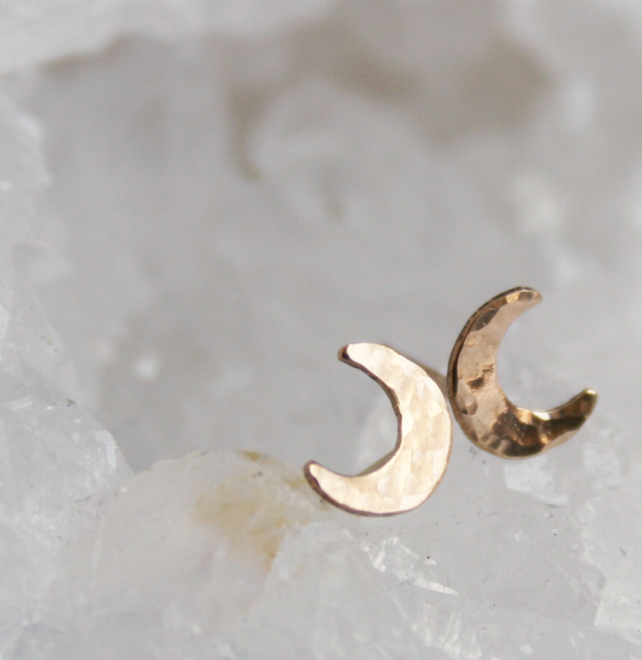 Crescent Moon Hammered Studs - Gold Fill