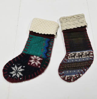 ONE OF A KIND* Upcycled Wool Sweater Christmas Stockings - Purple &amp; Green Earthy Cabin