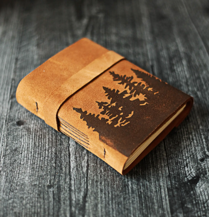 Suede Leather Journal - Pine Tree Forest