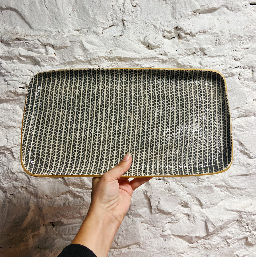 Textured Stoneware Tasting Tray - Strata Charcoal PICKUP ONLY