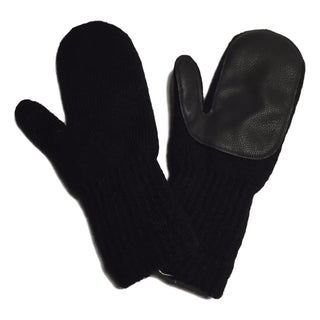 Black Wool Mittens with Deerskin Palms